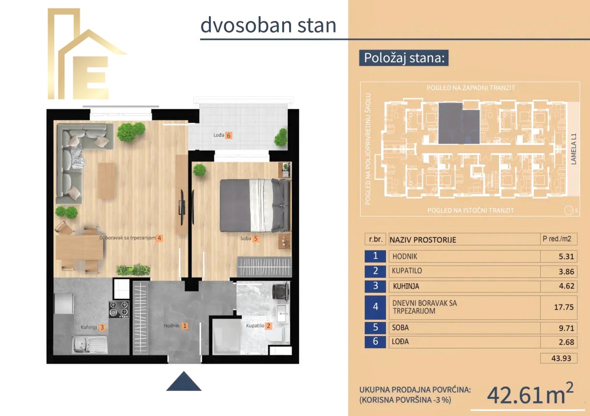 Na prodaju dvosoban stan u izgradnji, naselje Lazarevo slika 2